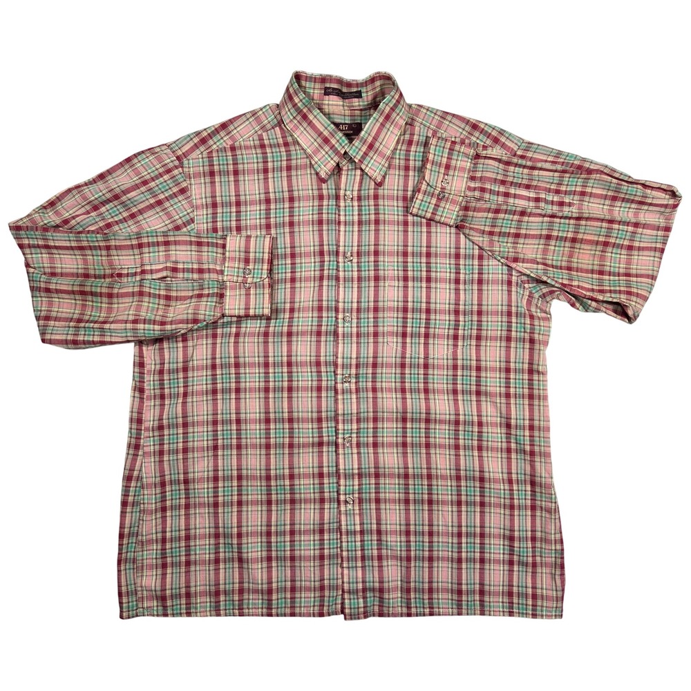Vintage 417 Van Heusen Mens L Plaid Button Down Shirt Long Sleeve‎ Casual Retro